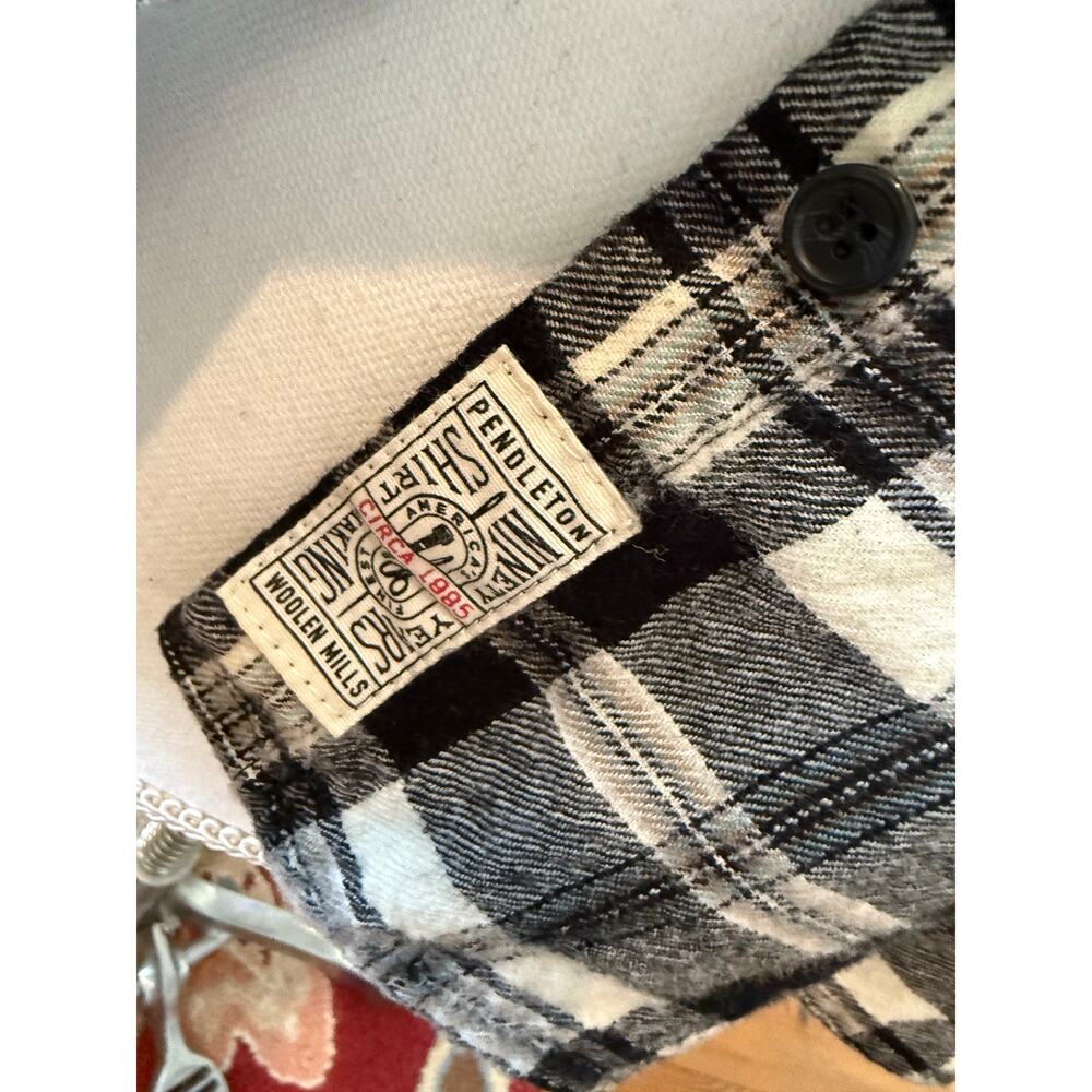 Pendleton Wool Button Front Black Cream Plaid Xs - image 7